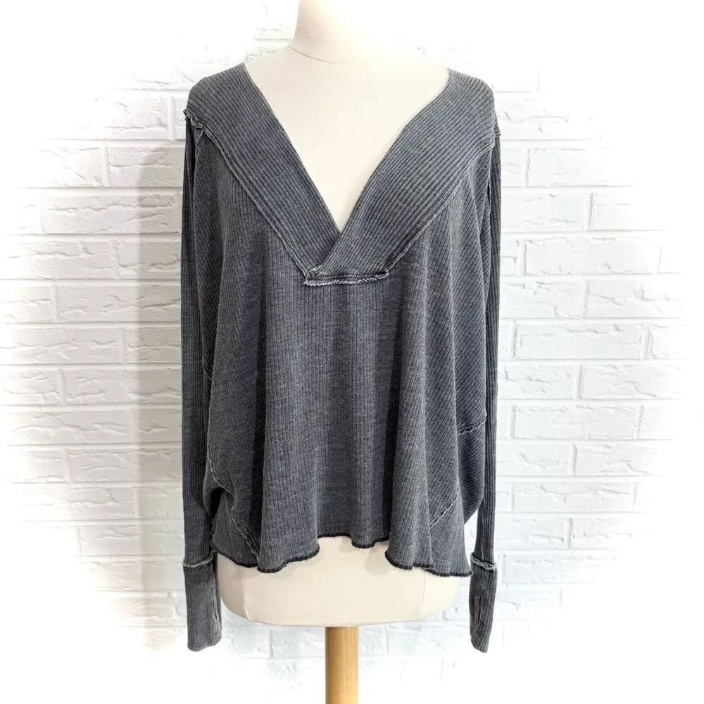 Free People We The Free Oceanview Plunging V Neck Top Size XS Oversized Fit
